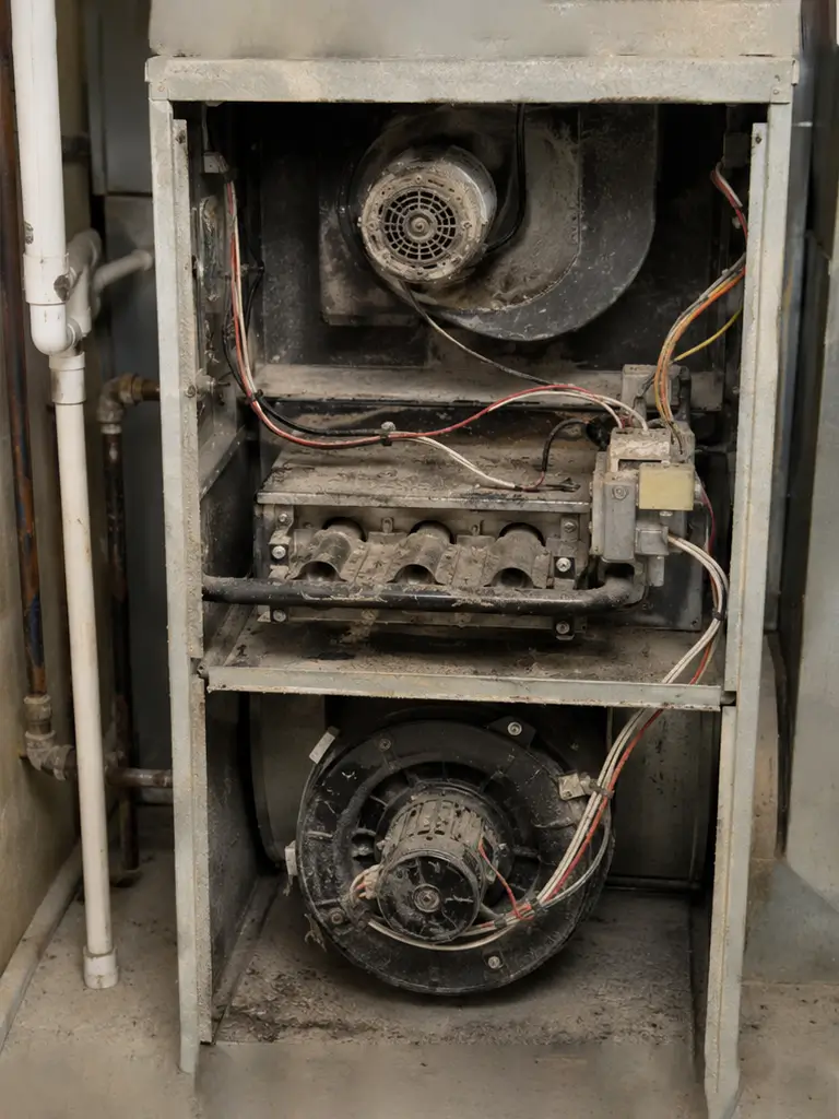 Dirty furnace before cleaning